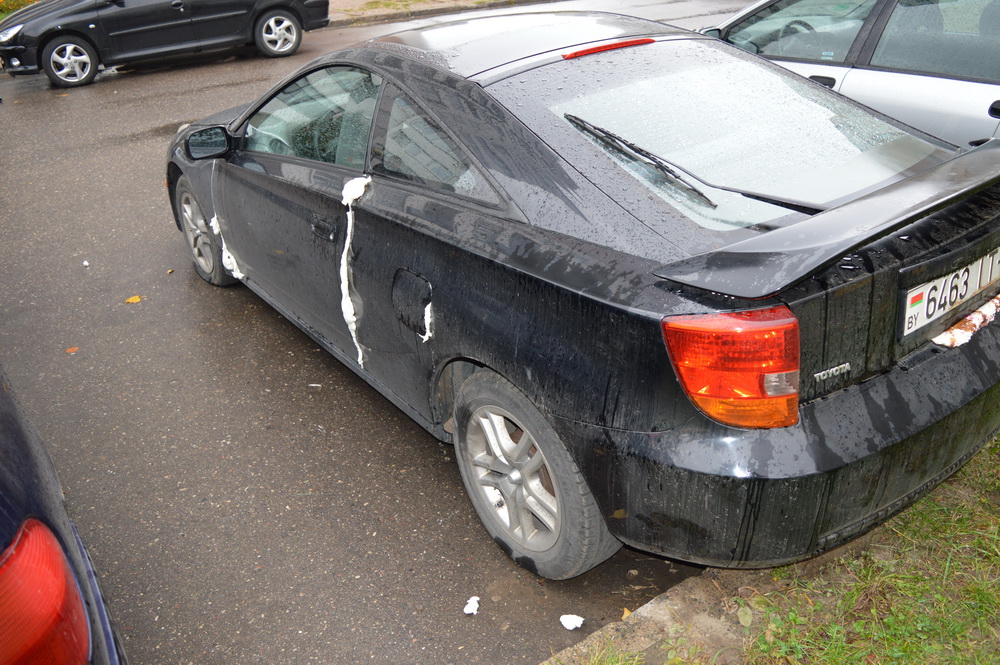 В Гродно Toyota Celica заделали монтажной пеной и облили кислотой