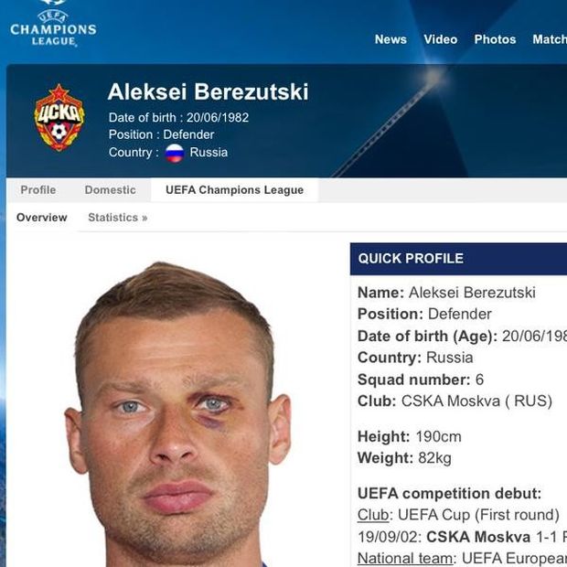 Фото в профиле футболиста Алексея Березуцкого на сайте УЕФА