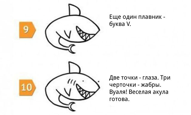 Простейшая инструкция по рисованию веселой акулы