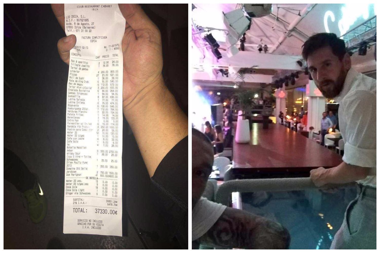 Лионель Месси потратил в ресторане на Ибице 37330 евро