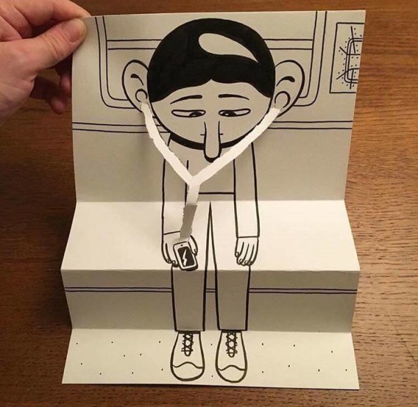 Художник с помощью рваной бумаги создает невероятные рисунки