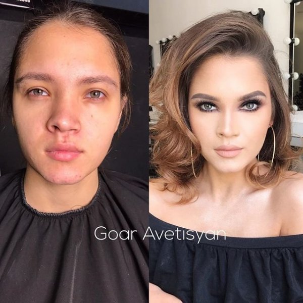 Сравнение девушек с макияжем и без