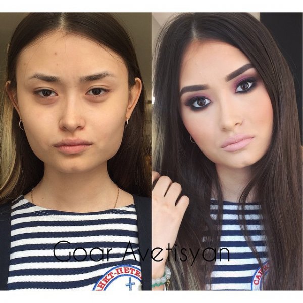 Сравнение девушек с макияжем и без