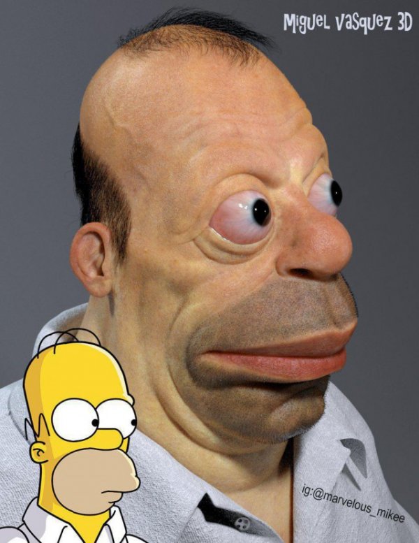Американский художник представил как бы выглядел Гомер Симпсон в реальной жизни и удивился полученному результату