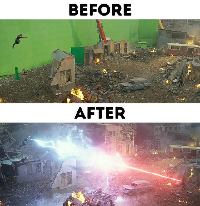 Современные кинофильмы "до и после" добавления спецэффектов