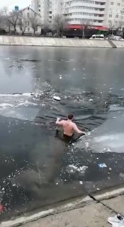 Кто готов войти в воду ради спасения собаки, провалившейся под лёд? Отчаянный житель Астрахани