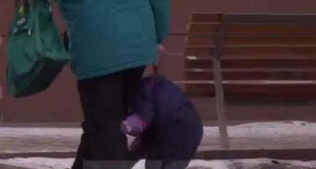 В Красноярске бабушка таскала по улице ребенка на поводке