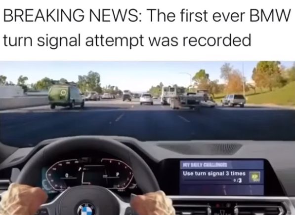 Впервые зафиксирована попытка использования поворотника на BMW