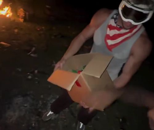 Бросили коробку с фейерверками в костёр