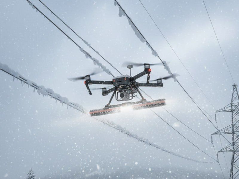 В Мурманске тестируют уникальный БПЛА Паук для борьбы со снегом на проводах