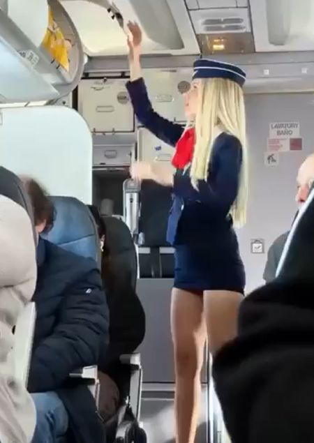 Реакция на девушку в форме стюардессы