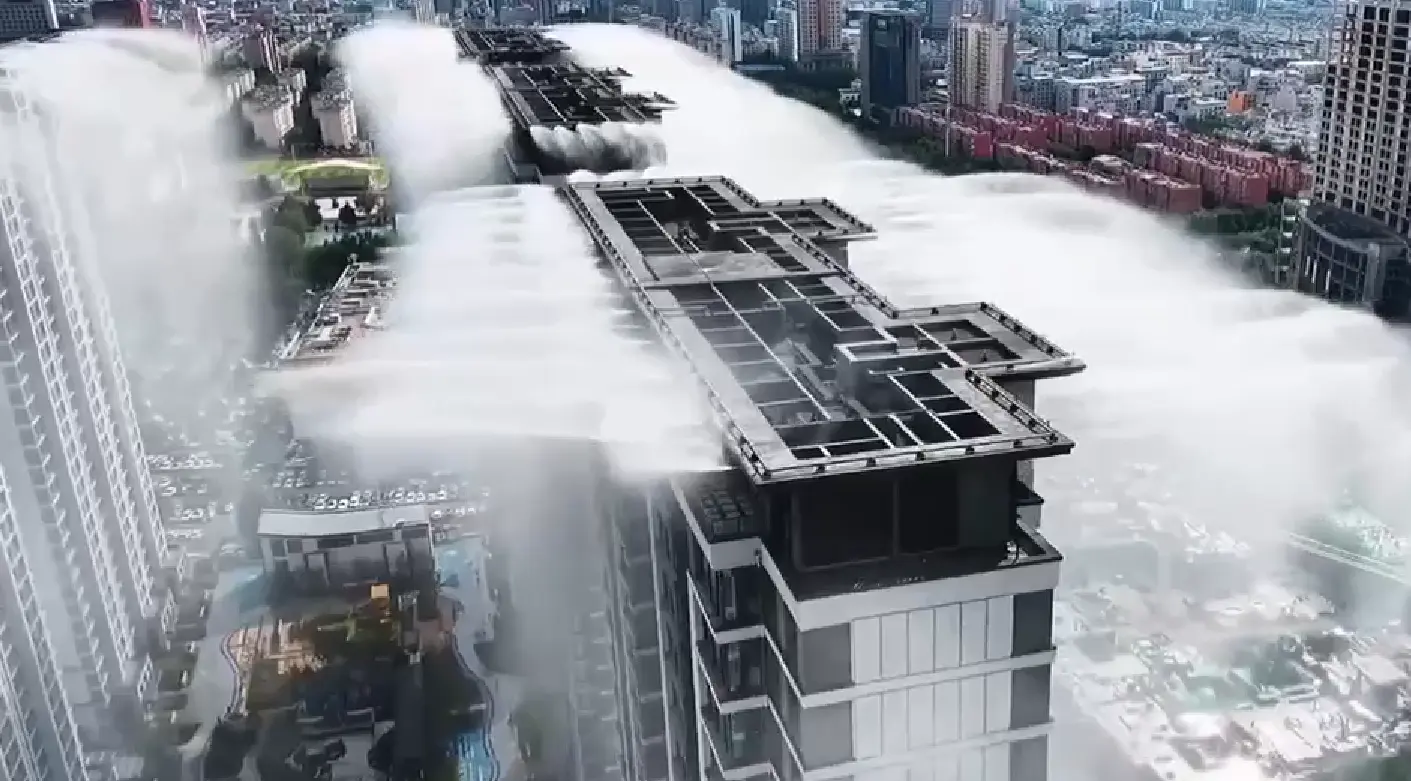 Как охлаждают города в Китае: водяное распыление на крышах
